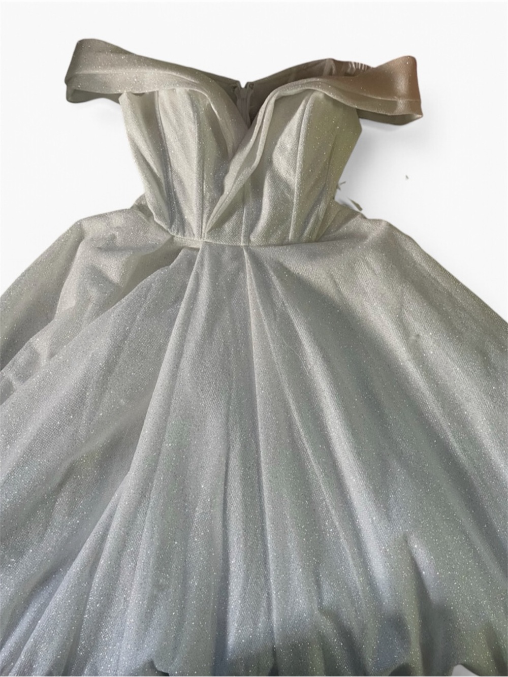Strapless Glitter Tulle Party Dress - Silver